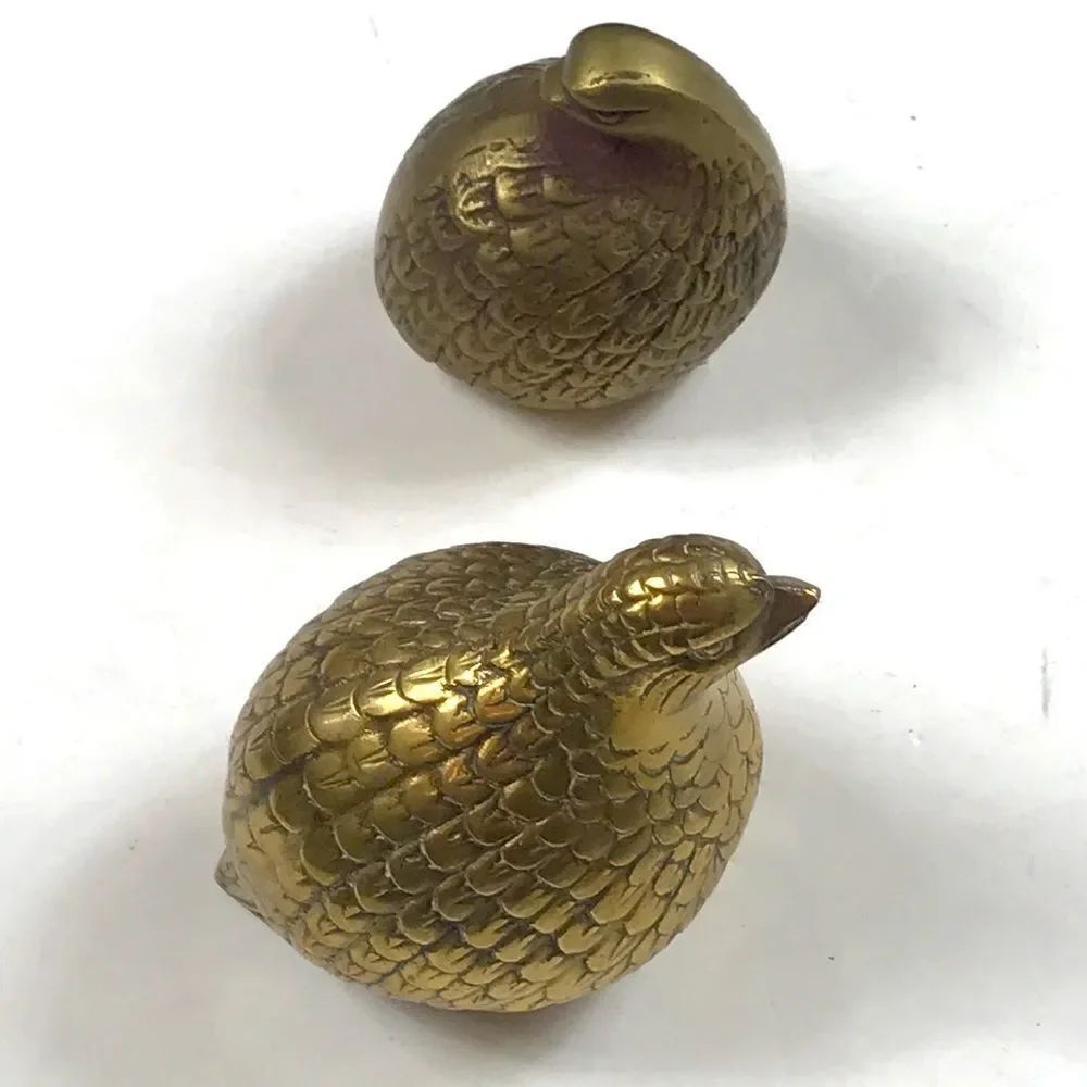 Vintage Quail Pair Solid Brass Birds